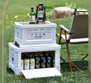 Thùng nhựa gấp gọn nắp cài gỗ 60l có thể mở cửa bên cạnh - dòng hàng cao cấp c