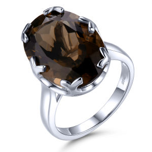 Natural Smoky Quartz Solid Sterling Silver Women Rings 11 Carats Brown Crystal Classic Simple Style Mothers Day Birthday Gifts US Size 8