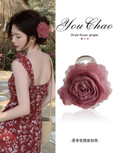 Dried Rose Grip Female Fancy 2024 New Arrival Flower Barrettes Large Head Shark Clip Clip Hairware