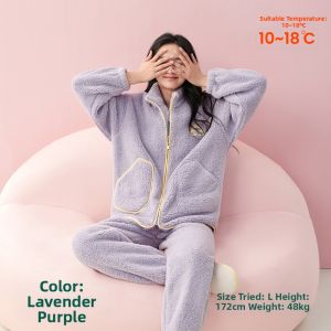Warm Coral Fleece Womens Pajama Set