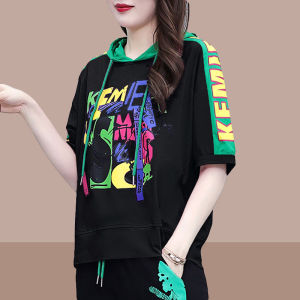 Fashionable Sportswear Set Womens Summer 2025 New Arrivals Casual Short Sleeve Long Pants Two-piece Set Popular Style Cotton Blend