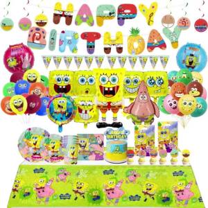 Hasbro | SpongeBob Birthday Party Decoration Kit with Aluminum Foil Balloon Kids Event Supplies Disposable Tableware Banner Backdrop Gift