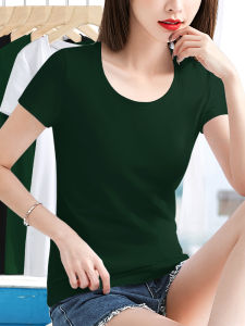 Slim Fit Pure Cotton round Neck T-Shirt Womens Summer Basic Style Short Sleeve Base Shirt Solid Color Top for Various Activities