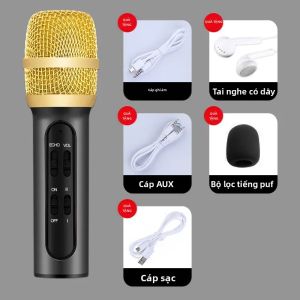 Micro Điện Dung Di Động Cho Karaoke Với Thẻ Âm Thanh Echo Mic Cầm Tay Có Dây Cho Điện Thoại Di Động Máy Tính Đỏ/Vàng/Hồng/Đen