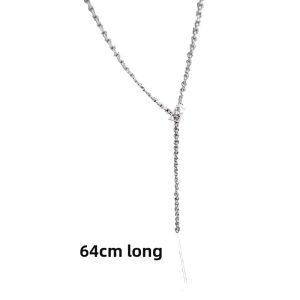 Silver Double Layered Tassel Sweater Necklace Long Chain Geometric Pattern Alloy Couple Fashion Jewelry Accessories