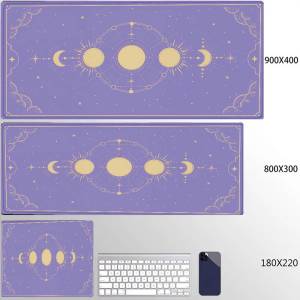 Bandai | White & Black Deskmat Gaming Tarot Astrology Aesthetic Rubber Mousepad 120x60cm Cartoon Celestial Moon Phases Non-slip Mouse Pad
