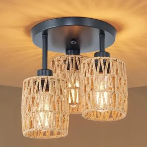 Đèn Thả Trần JOYINLED 3 Bóng Đèn Kiểu Dáng Vintage Làm Từ Dây Thừng Gai Chao Đèn Mây Đan Tay Phong Cách Nhà Nông Thích Hợp Cho Phòng Khách Phòng Ăn