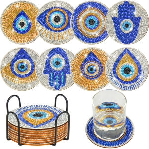 8 pieces/set of diamond painted mandala coasters (with holder) DIY diamond craft kit art supplies gifts for beginners