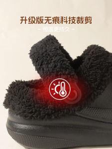 Black Fleece Lined Cotton Inner Hole Shoe Covers Cloud Heel Covers for Crocs Winter Soft Shoe Covers Comfortable Footwear