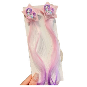 Xiaoma Baoli วิกผมเด็กสไตล์ใหม่สำหรับสาวน้อยผมถักเปียย้อมสีผมหางม้าที่คาดผมรูปดาวน่ารัก