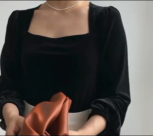 LadyLuxe - Korean Blouse Velvet Top Square Neck Long Sleeve Bluse Lengan Panjang Puff Atasan SL033