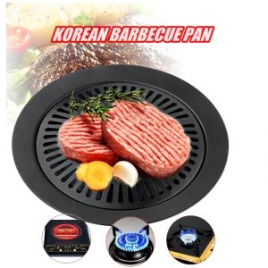 DISERVSTORE Kuali Barbeku Korean BBQ Grill Pan Barbecue Plate Smokeless Stove Top Indoor Outdoor Kitchen Cooking 韩国烧烤锅 Barbecue Plate Smokeless Non-stick Stovetop Barbecue Grill Pan Indoor Outdoor Kitchen Cooking BBQ Grill Pan Gas Cast Iron