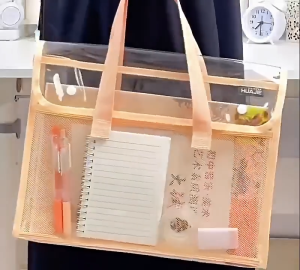 Multifunctional Transparent PVC File Bag Waterproof Large Capacity Tote Book Bag A4 Exam Organizer with Handle for School Office Document Storage