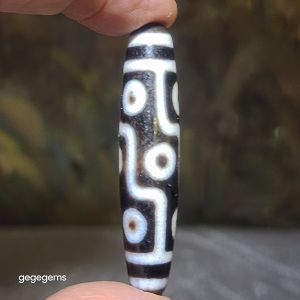 57.5mm Aged Tibetan Agate dark brown 9 Eyes Dzi (Free necklace cord) [Natural Crystal]
