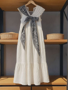 White 3D Butterfly Knot Sleeveless Dress Designer Beach Vacation Style High Waist A-Line Midi Skirt for plus Size Women