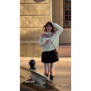 Christmas Atmosphere Fair Isle Autumn Winter Knitted Sweater Womens Fashionable round Neck Pullover Vintage Knitwear