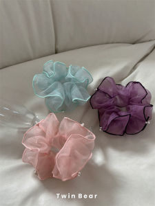 ริบบิ้นผมผ้าอ็องแกนหวานสดชื่น 2 ชั้น ขอบปักลูกปัดหนัก ริบบิ้นผม ริบบิ้นผม ตกแต่งผม ริบบิ้นผม ริบบิ้นผม