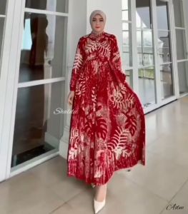 RED LEAF DRESS GAMIS TWILL RAYON CANDI MEKAR GAMIS BATIK CAP  SALDA PEKALONGAN