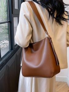 Large Capacity Bucket Bag Womens Crossbody Shoulder Bag Commute Vintage Versatile Soft Texture Tote Bag Casual Pure Color