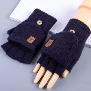 WRELS | 1/2/3Pairs Winter Fingerless Flap Gloves Thicken Touch Screen Knitted Warm Mittens Men Women Cycling Hiking Writing Gloves