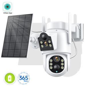 8MP 4K HD Solar WiFi Camera Outdoor Built-in Battery Dual Lens 2K Security Camera Solar Panel Wireless Video Surveillance iCSee