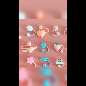 CeeJay จุกปิดปลายแก้วน้ํา แบบซิลิโคน ลายการ์ตูน ใช้ซ้ําได้ Straw dust cover