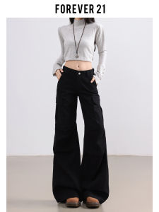 Forever 21 Low Waist Workwear Denim Pants Womens Black Autumn Versatile Drapey Loose Wide Leg Jeans American Style Washed