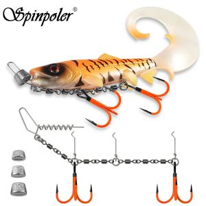 Spinpoler Dài Lượn Sóng Vây Đuôi Mềm Swimbait Dụ Sơn UV Với Stinger Giàn Khoan Bộ Cho Trò Chơi Lớn Câu Cá Nước Mặn 17.5Cm/30G 22Cm/55G