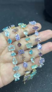 Exquisite Ppurple Lake Blue Zircon Geometry Shaped Tennis CZ Bracelet for Women Fashion Charm Crystal Metal Chain Bracelets