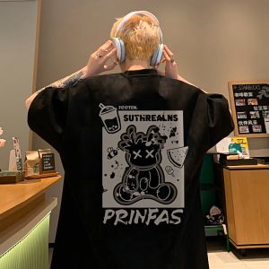 Female Loose Student Bear Cartoon All-match Short-sleeved T-shirt 2024 Summer New Korean Style Super Soft Comfortable Plus Size Top