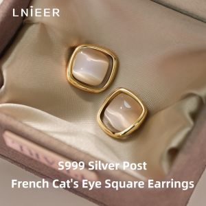Lnieer | Pure 999 Silver Cats Eye Stone Earrings
