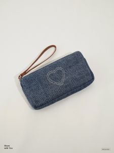 Túi Xách Momogigi Denim Washed Embroidered Heart Ladies Mobile Phone Bag Retro Series Túi Xách Thời Trang Cho Nữ Mùa Hè 2024
