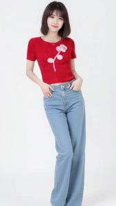 Áo thun nữ dệt kim co dãn trang trí hoa