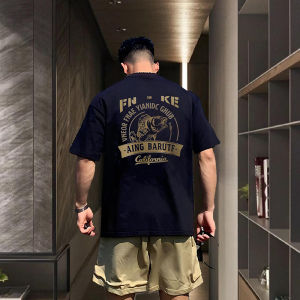 Street Style Cotton Short Sleeve T-Shirt Mens Loose Fit Summer Casual Creative Print round Neck Top Quality Pure Cotton