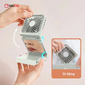 Quạt Mini USB Cầm Tay Quạt Đeo Cổ Gấp Gọn Có Gương 4 Tốc Độ Quạt Làm Mát Cá Nhân Dùng Ngoài Trời Quạt Nhựa Di Động