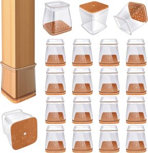 24Pcs Chair Leg Floor Protectors for Hardwood Floors Silicone Chair Caps Covers Furniture Pads Sliders W/ Wrapped Felt Bottom