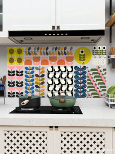 Nordic Minimalist Cartoon Kitchen Oil-resistant Sticker Self-adhesive High Temperature Resistant Waterproof Wall Paper for Stove Wall Use