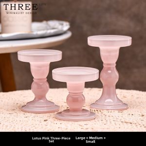 THREE LIFE | Simple Pink Roman Column Glass Candle Holder