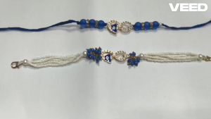 Blue Butterfly Bhaiya Bhabhi Rakhi Set | Handmade Designer Raksha Bandhan Bracelet with Pearl Beads | Rakhi Gift for Brother & Bhabhi (Pack of 2)