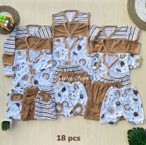 18 Pcs Paket Lahiran Setelan Bayi Newborn Motif Hamster Seri Olive Jessy