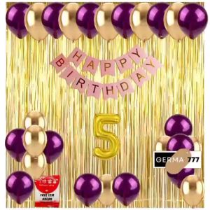 Paket Set Dekorasi Backdrop Pesta Balon Ulang Tahun Anak Banner Happy Birthday Pink Tirai Gold