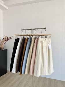 กระโปรงทรงเอเอวสูงสีชมพูหวานสไตล์เกาหลีสำหรับผู้หญิงในฤดูใบไม้ผลิปี 2025 กระโปรงทรงเอยาวปานกลางสำหรับผู้หญิง