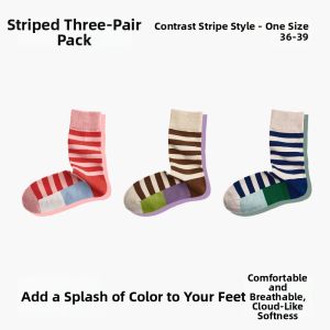 Contrast Stripe Crew No-Bone Cotton Womens Socks