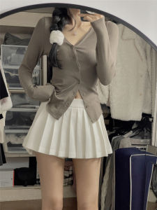 Khaki Suit Style High Waist Short Pleated Skirt Womens Spring Autumn New High Waist Slimming JK Mini Skirt A-Line Halves Skirt