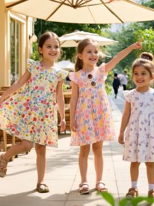 New Princess Fly Sleeve Flower Print Girls Dress