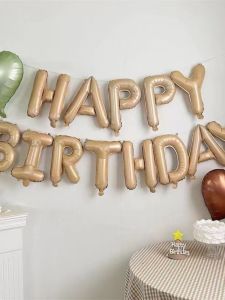 Cream Color Happy Birthday Letter Balloons Boys Girls Party Decorations Vintage Style Aluminum Foil Balloons Living Room