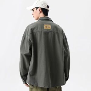 Loose Fit Long Sleeve Workwear Shirt Mens Casual Outerwear American Retro Style Large Size 300 Pounds Spring Autumn Shirt