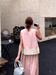 Set đồ nữ mặc hè Quảng Châu áo sát nách phối Ren kèm chân váy dài xòe phong cách vintage nhẹ nhàng