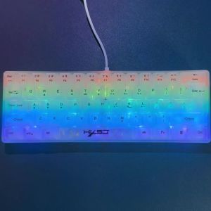 HXSJ | 61-key fully transparent wired gaming keyboard with RGB backlight ergonomic design portable and ultra-compact 60% mini film ke