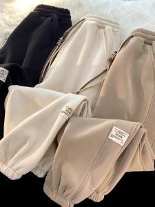 Girls Fleece Lined Sports Casual Trousers Outerwear for Autumn Winter Trendy Children Middle Large Size Kids Loose Fit Pants